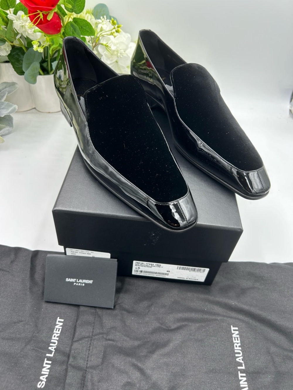Men's Saint Laurent patent/velvet loafers size 45 made in Italy